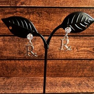 Silver Rx pharmacy crystal rhinestone earrings